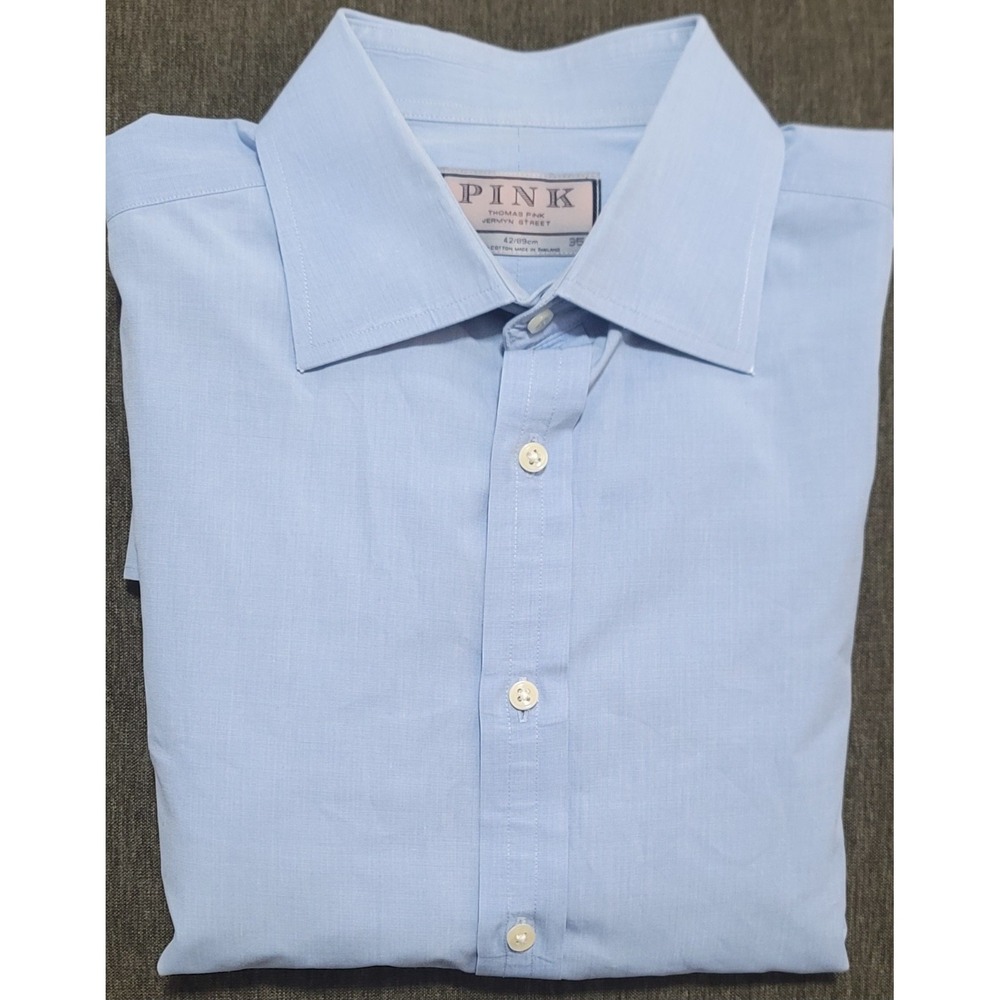 VTG Thomas Pink Men's French Blue Spread Collar FC Dress Shirt Size 16.5 X 35